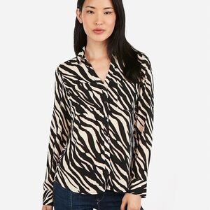 Portofino Express Black and White Zebra Print Button Down Shirt